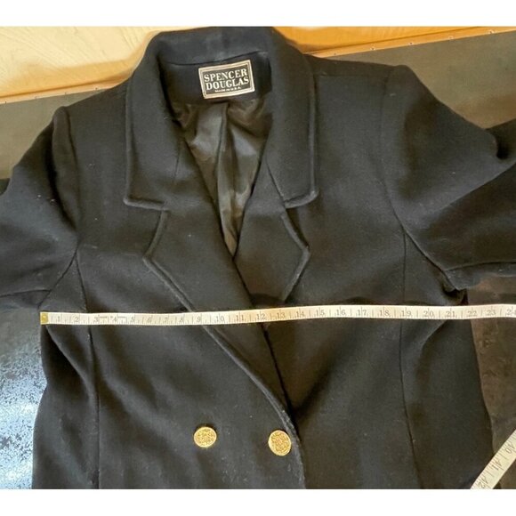 Spencer Douglas Black Double Breasted Wool Coat Decorative Gold Buttons Sz L - Picture 6 of 8